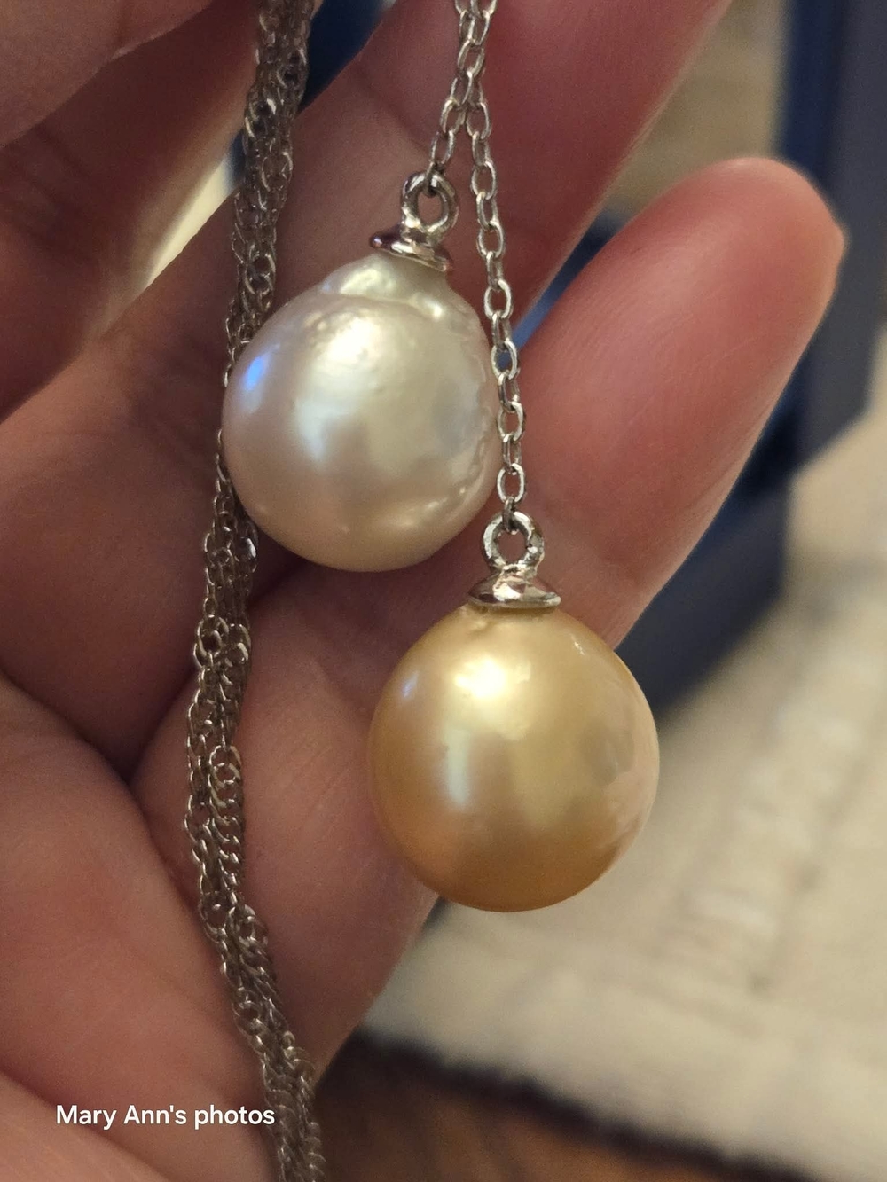 South Sea  Pearl Drop Necklace - White & Gold Pearls